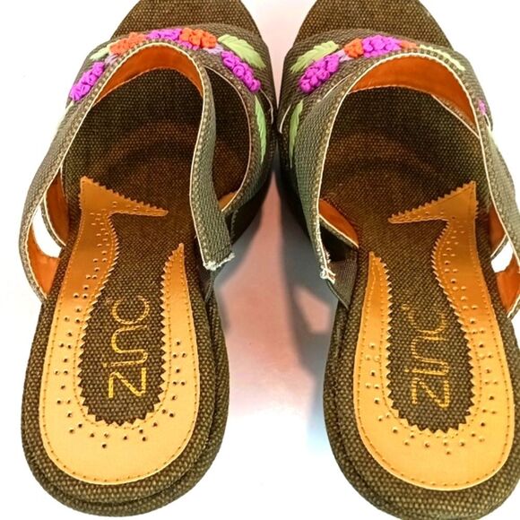 Zinc Women Olive Green Floral Embroidered Wedge Platform Open Toe Sandal sz 8.5 - Picture 6 of 9